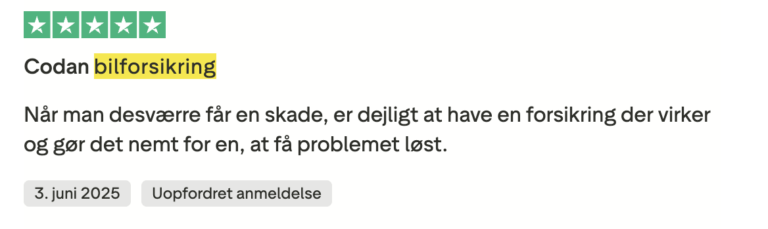 codan bilforsikring positiv anmeldelse trustpilot