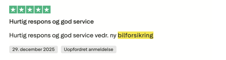 Topdanmark bilforsikring positiv anmeldelse trustpilot