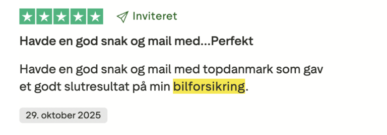 Topdanmark bilforsikring positiv anmeldelse trustpilot