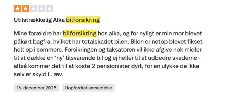 alka bilforsikring negativ anmeldelse