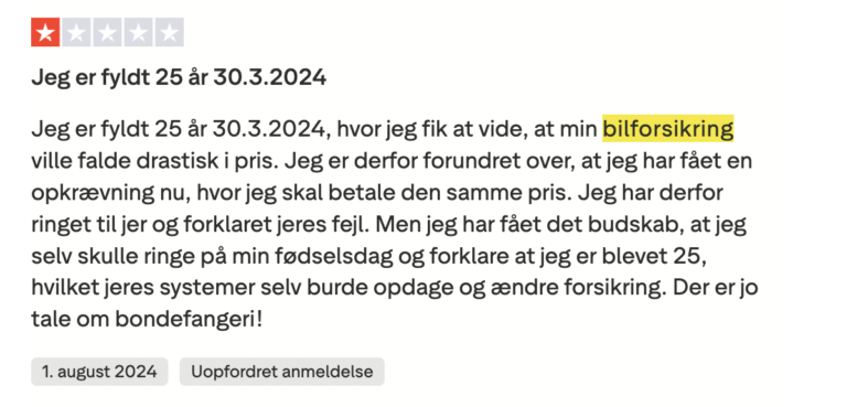 aros bilforsikring negativ anmeldelse på trustpilot